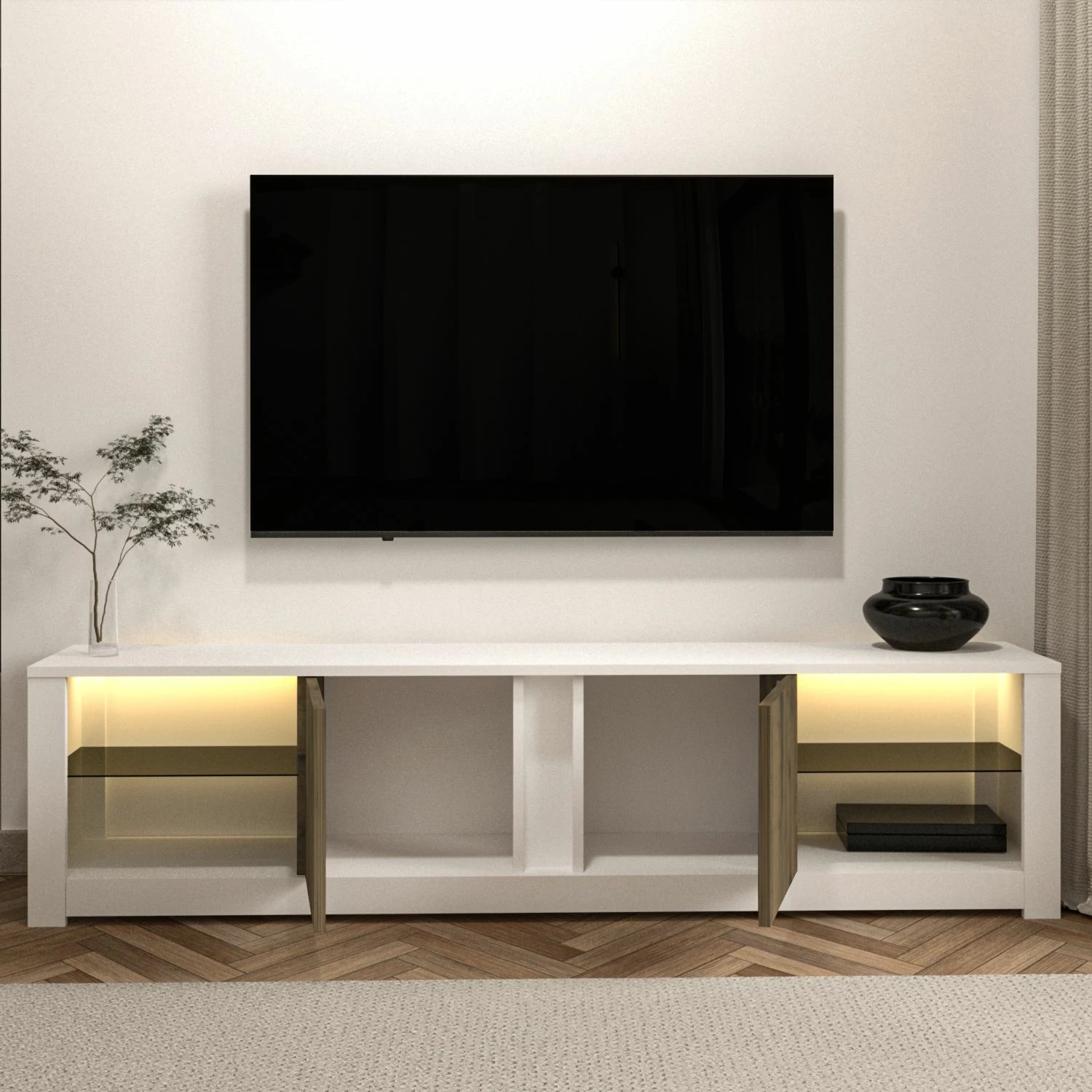 Komodë TV Hanah Home, Aydos, e bardhë dhe lis