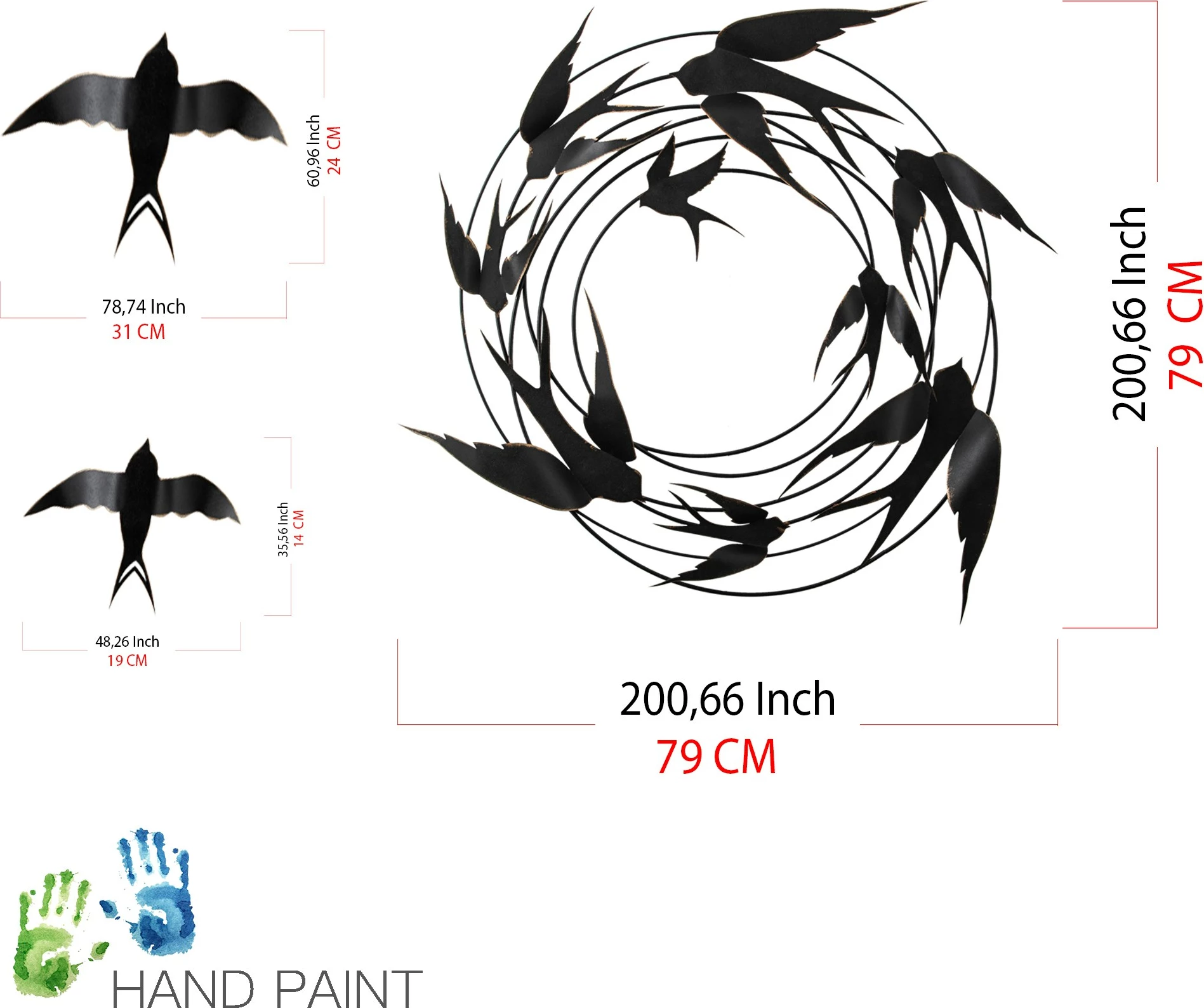 Aksesor dekorativ metalik për mur, Wallity, Migration, shumëngjyrësh, set 6 copë