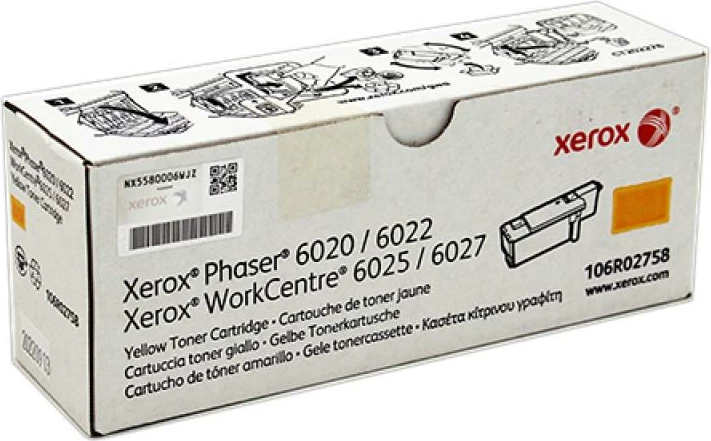 Toner Xerox 106R02758 kapacitet standard 1000 faqe për Phaser 6020/6022 dhe WorkCentre 6025/6027, e verdhë