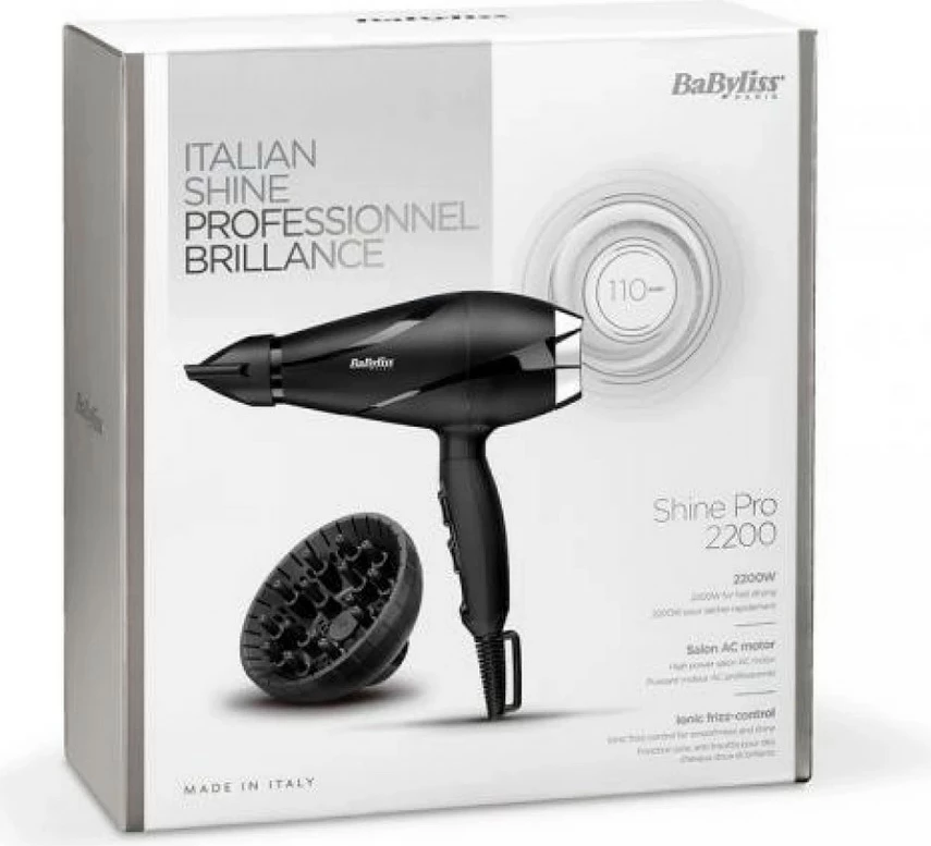 Tharëse flokësh BaByliss 6713DE 2200W motor AC profesional me difuzor, e zezë