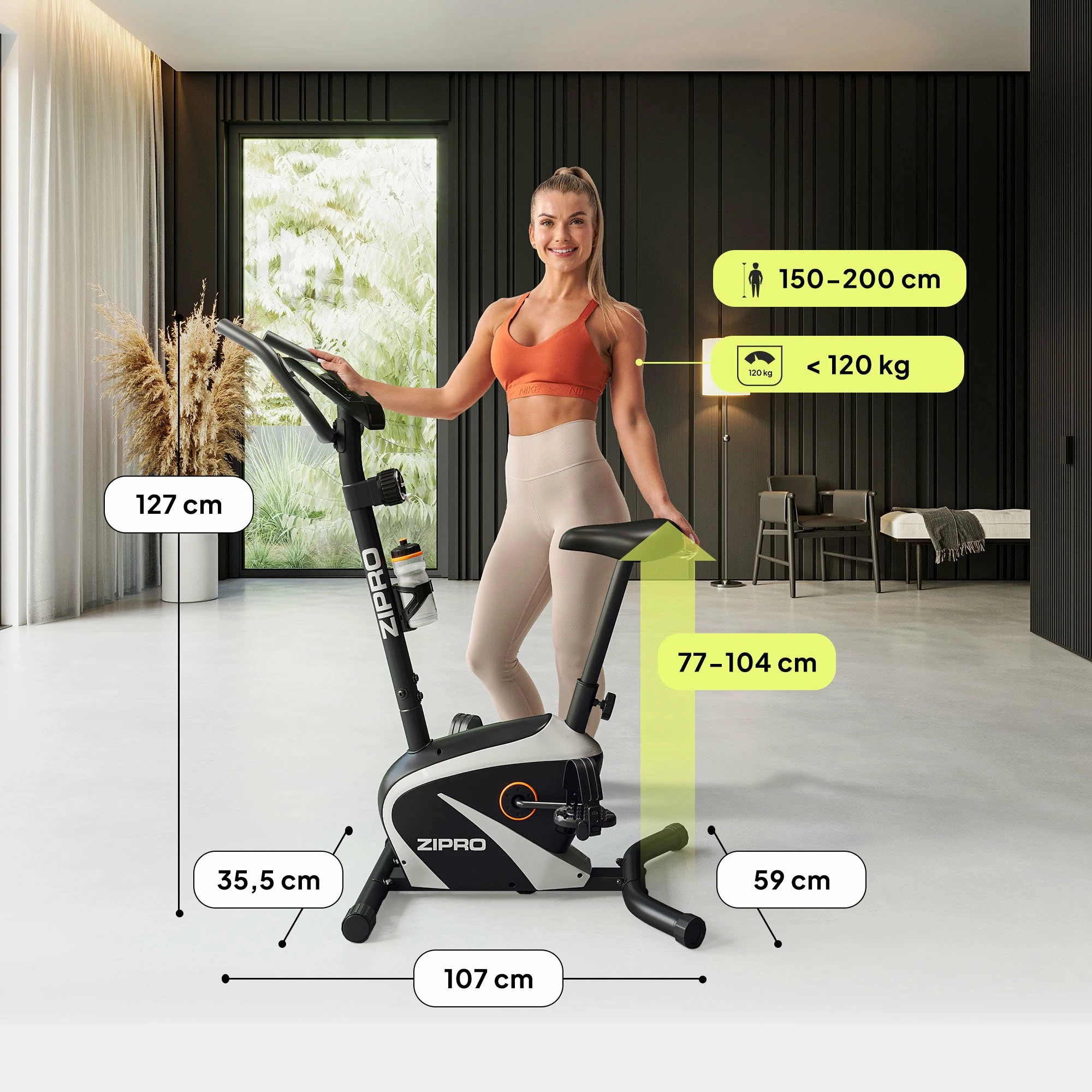 Biçikletë stacionare Zipro Beat RS, rezistencë magnetike, vertikale, 8 nivele, max 120 kg, e zezë