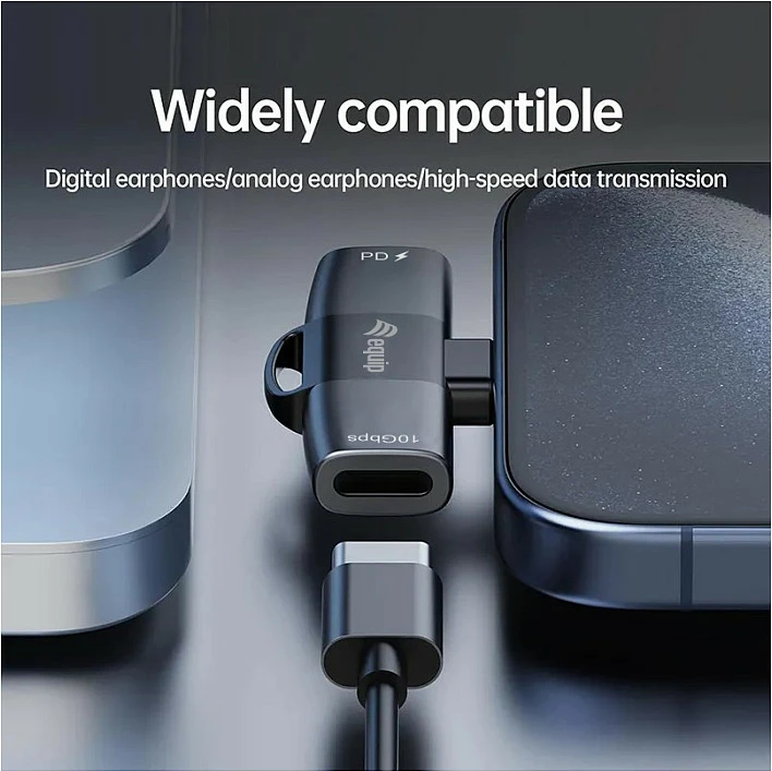 Adapter USB-C OTG Equip 133479, 2në1, PD 100W, 10Gbps, 2x USB-C, gri