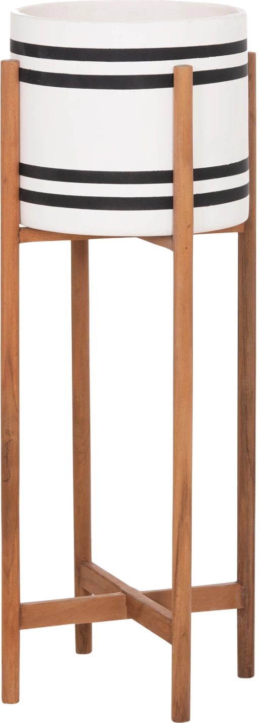 Vazo e brendshme me bazë druri teak, ngjyrë e zezë dhe e bardhë, RENTIL FH4683M, 27x66cm