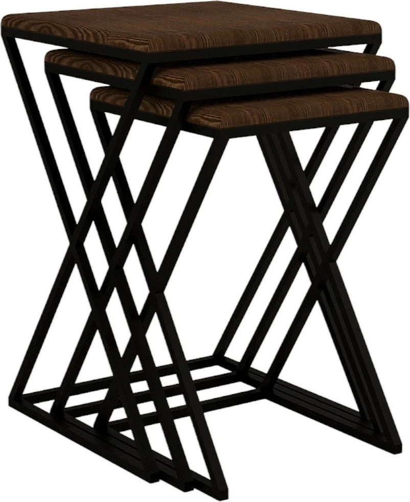 Set tavolinash ndihmëse (3 copë), Hanah Home, Z Zigon, ngjyrë arre dhe e zezë