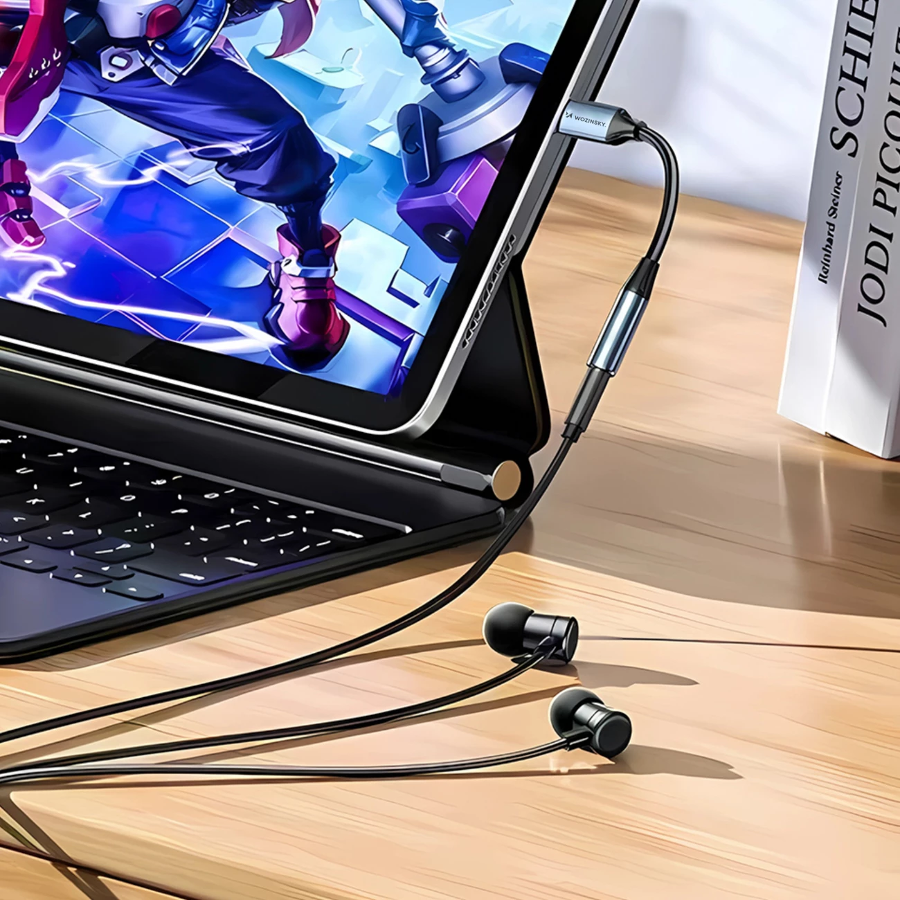 Adapter audio Lightning në 3.5 mm mini jack, Wozinsky, WALJ-01, alumini + TPE/nylon, HiFi, kompatibil me iPhone/iPad, zi