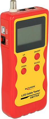 Tester kabllosh DeLOCK 86108, LCD, BNC/RJ-12/RJ-45/USB, 9 V, kuqe/verdhë