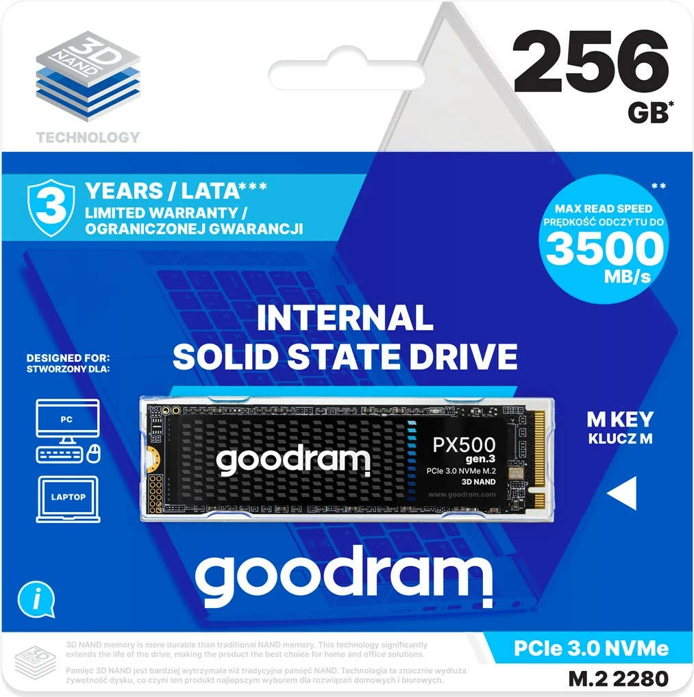 SSD Goodram PX500 GEN.3, 256 GB, M.2, PCIe 3.0, NVMe, 3D NAND