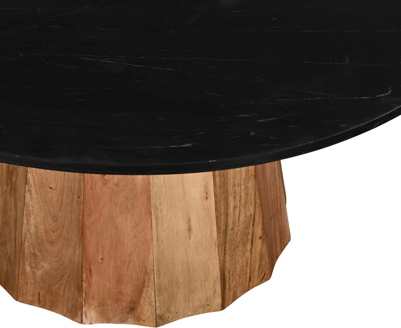 Tavolinë rrumbullake, mermer i zi, dru akacie natyral, D120x76cm