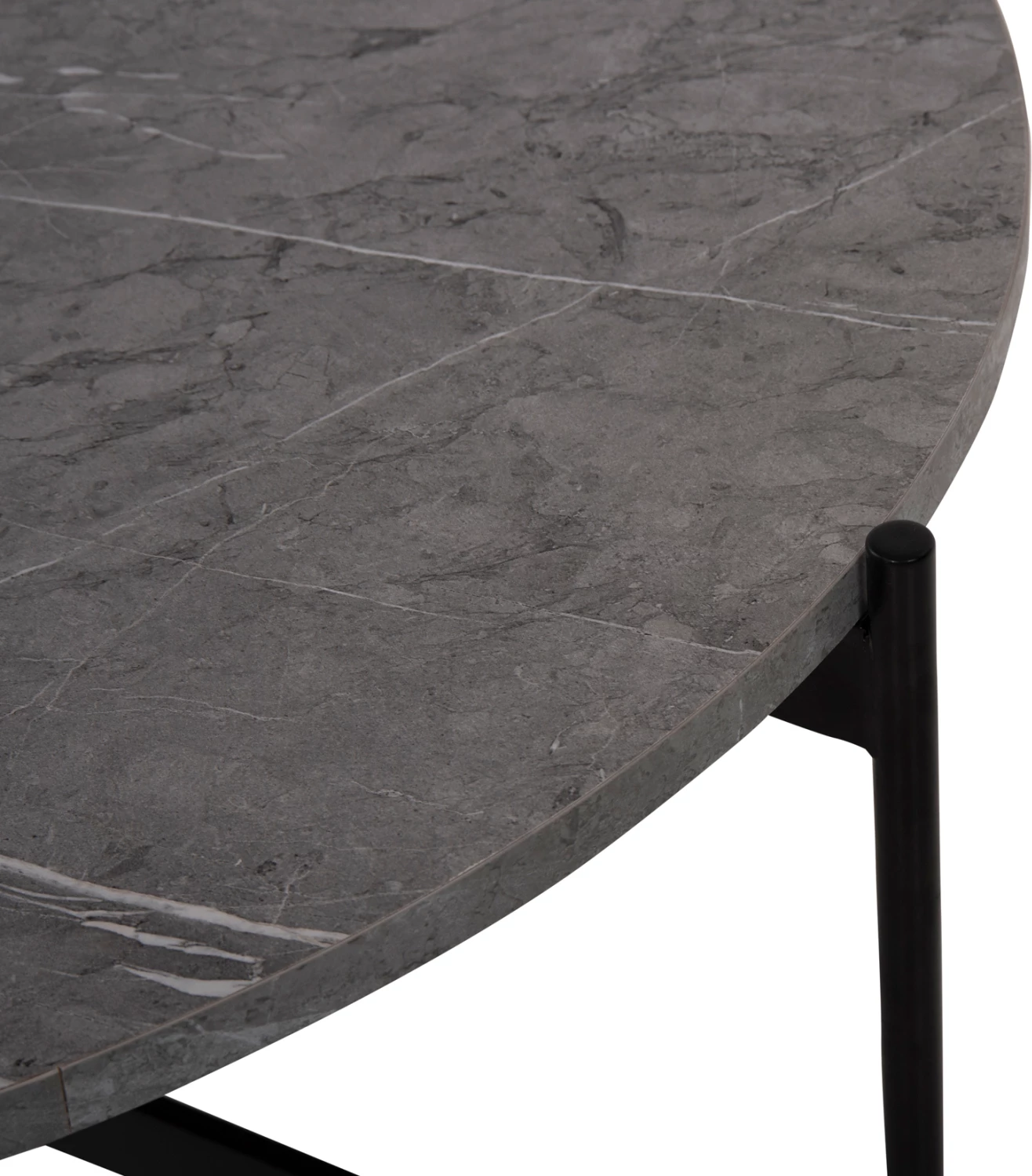 Tavolinë kafeje FH9588.02, sipërfaqe tavoline mermer gri, bazë metalike e zezë, Φ80x45H cm