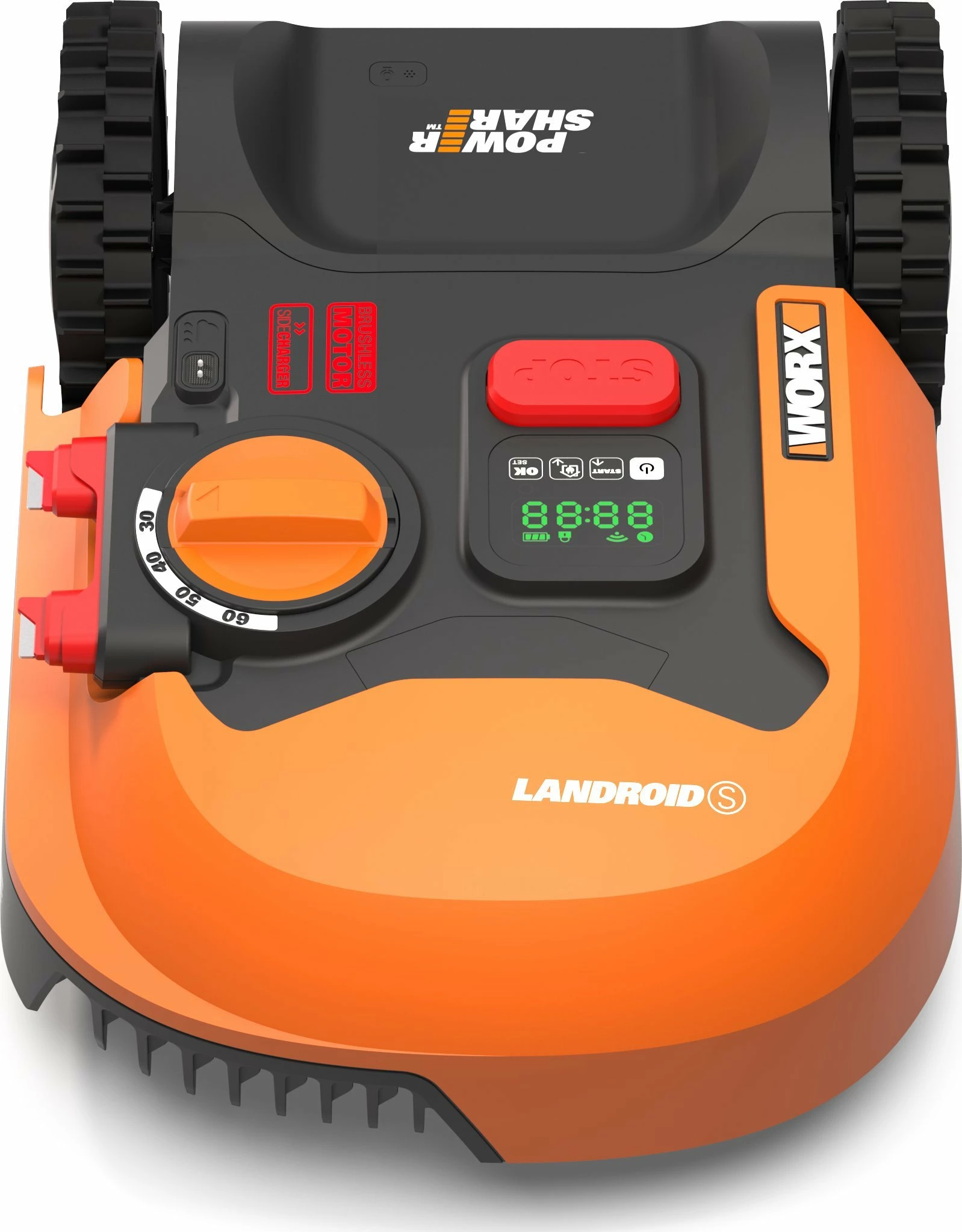 Robot kositës bari Worx Landroid S250 WR168E, 250 m², bateri 2 Ah, Wi‑Fi/Bluetooth, portokalli/zi