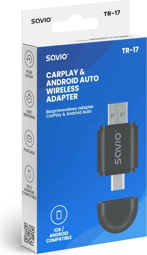 Adapter wireless për CarPlay & Android Auto Savio TR-17, i zi