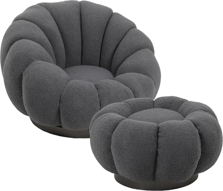 Karrige rrotulluese me stol, stof boucle, ngjyrë gri, 98x97x69cm