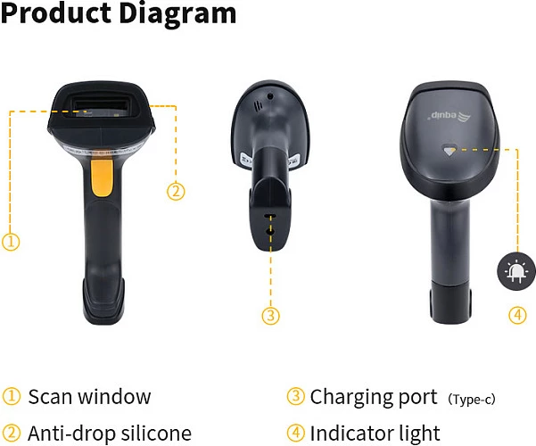 Skaner barkodi 2D EQUIP, laser wireless 2.4GHz + Bluetooth, me USB dongle, i zi