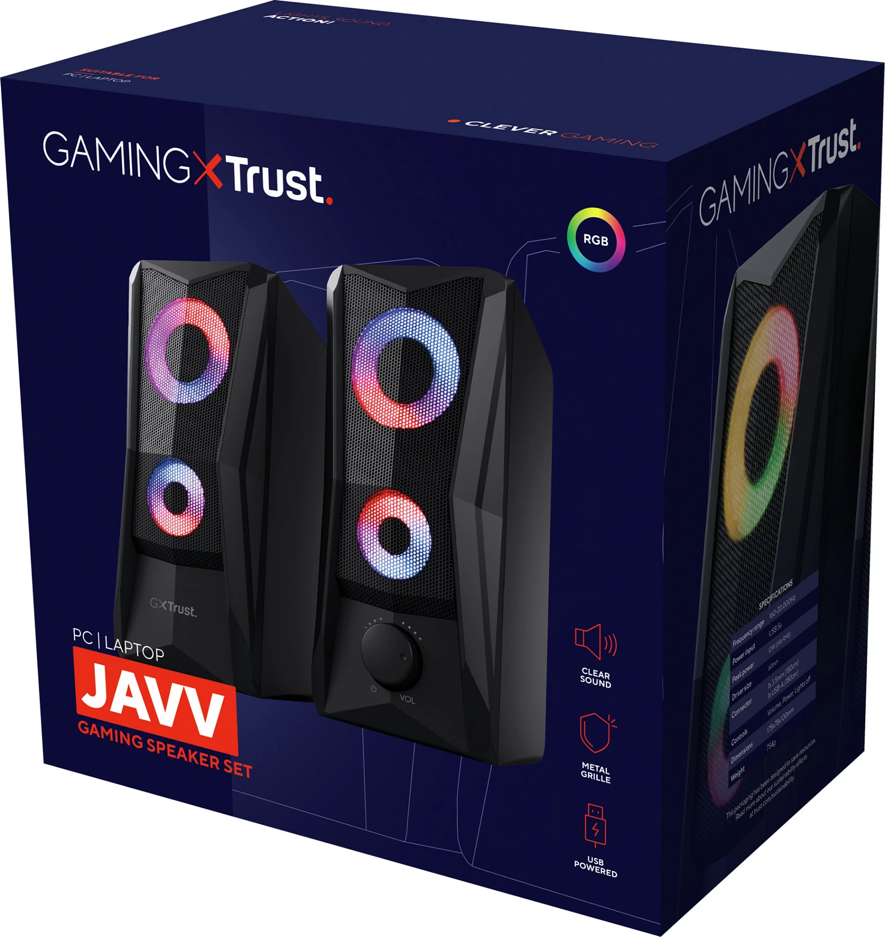 Altoparlantë Trust GXT606B Javv, 2.0, 12W RMS, AUX 3.5mm, USB, LED, i zi