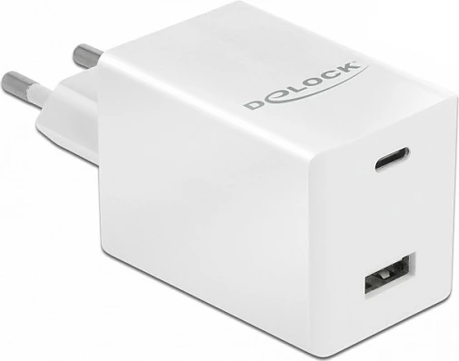 Karikues muri DeLOCK GaN 48W, USB-C PD 3.0 + USB-A, i bardhë