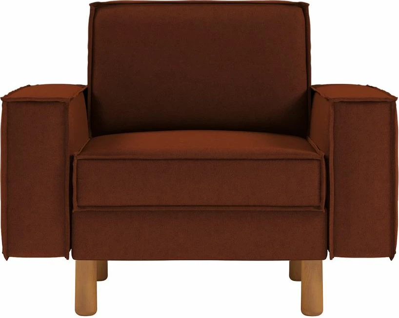 Karrige një vendëshe, ngjyrë e kuqe tjegulle, këmbë druri arre, Atelier del Sofa, Sparrow 1