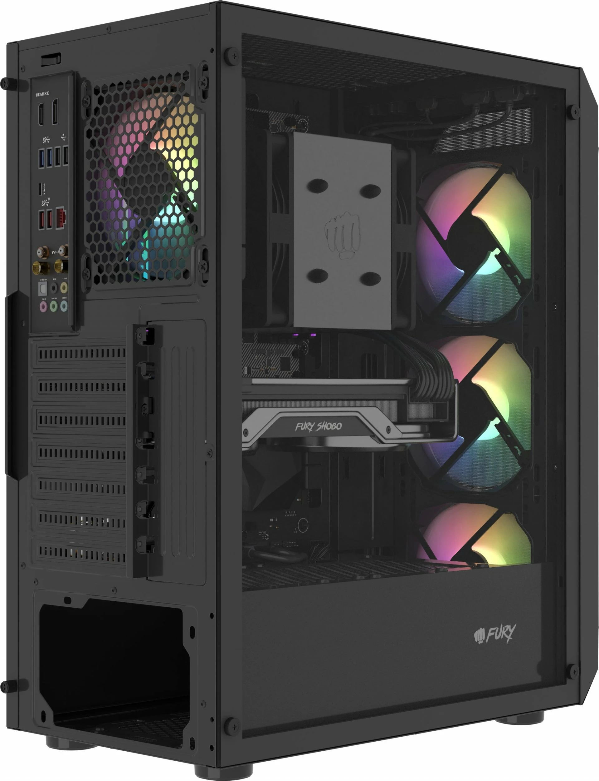Kasë Fury Shobo SH4F RGB (NFO-2154) Midi Tower, ATX/µATX/Mini-ITX, 4x120mm RGB fan, tempered glass, e zezë