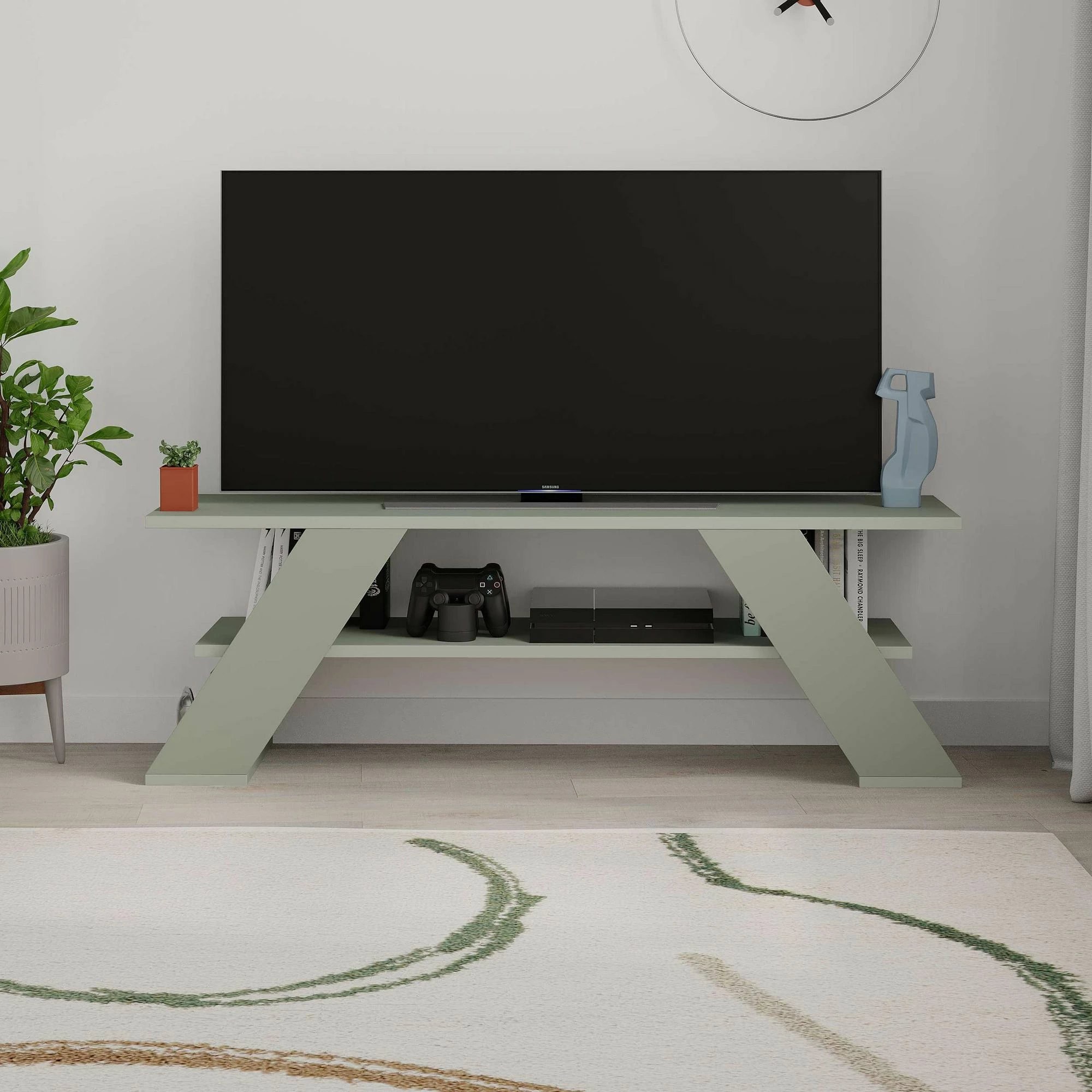 Komodë për TV, ngjyrë jeshile hiri, Skye Decor, Farfalla