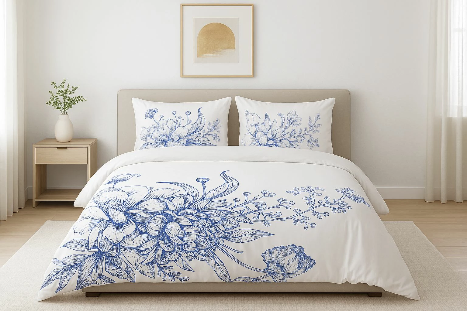 Set mbulesë për jorgan dopio, L'Essentiel Linge de Maison, Luna, e bardhë dhe blu