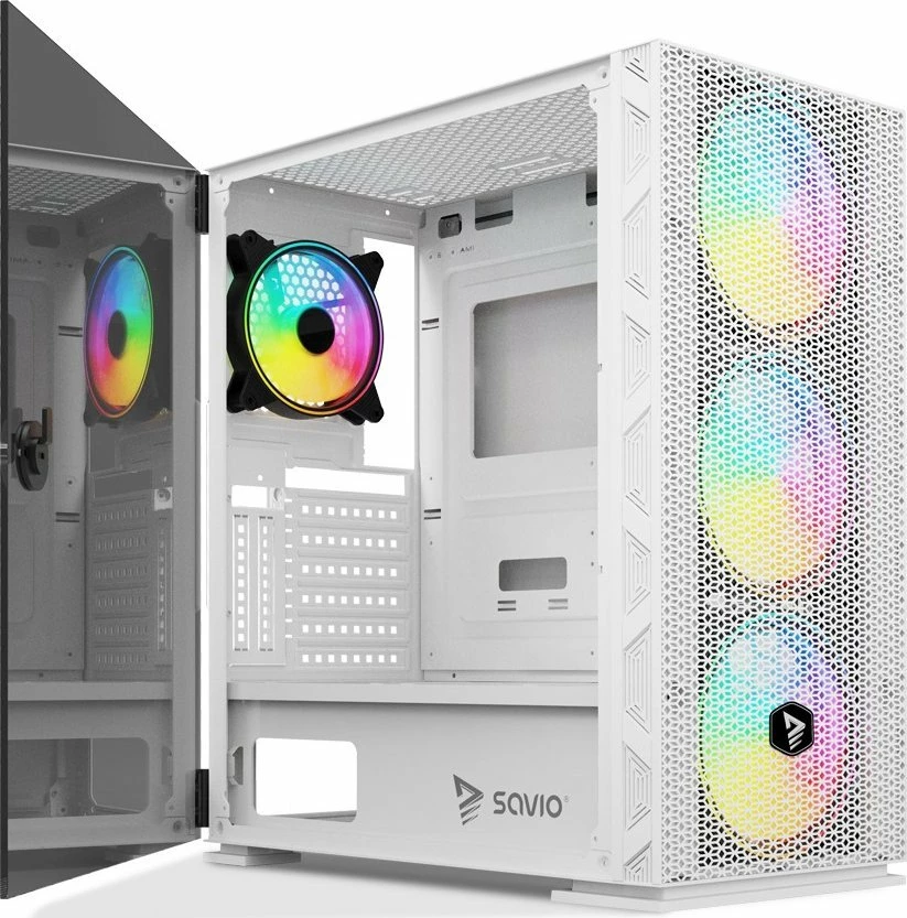 Kasë Savio Raptor X1 SAVGC-RAPTORWHITEX1, midi tower ATX/e-ATX, 4x120mm ARGB fan, xham i temperuar, e bardhë