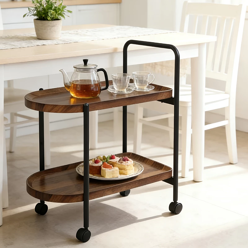 Tavolinë anësore me rrota Whelea, MDF-metal, ngjyrë arre-e zezë, 40x60x69cm