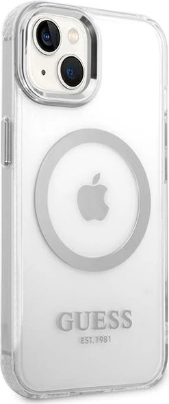Mbështjellës Guess GUHMP14SHTRMS për iPhone 14 6.1", hardcase, MagSafe, argjendtë/transparent