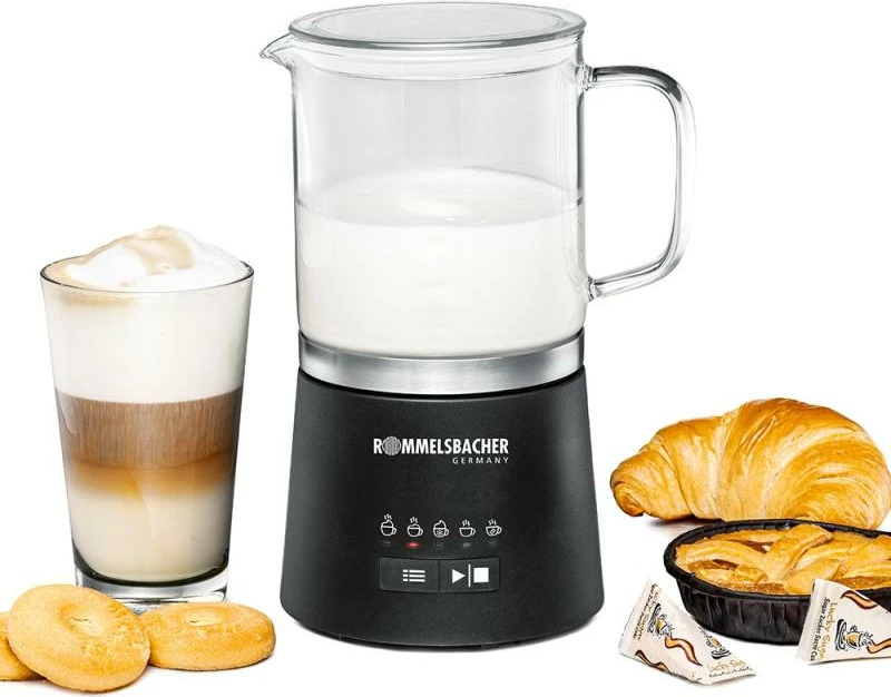 Shkumues qumështi elektrik, Rommelsbacher MS 625, 500 ml, kanaçe qelqi e heqshme, inox, e zezë