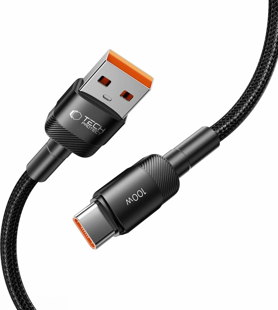 Kabllo Tech-Protect UltraBoost Evo, USB-C në USB-A, 0.25m, 100W, e zezë