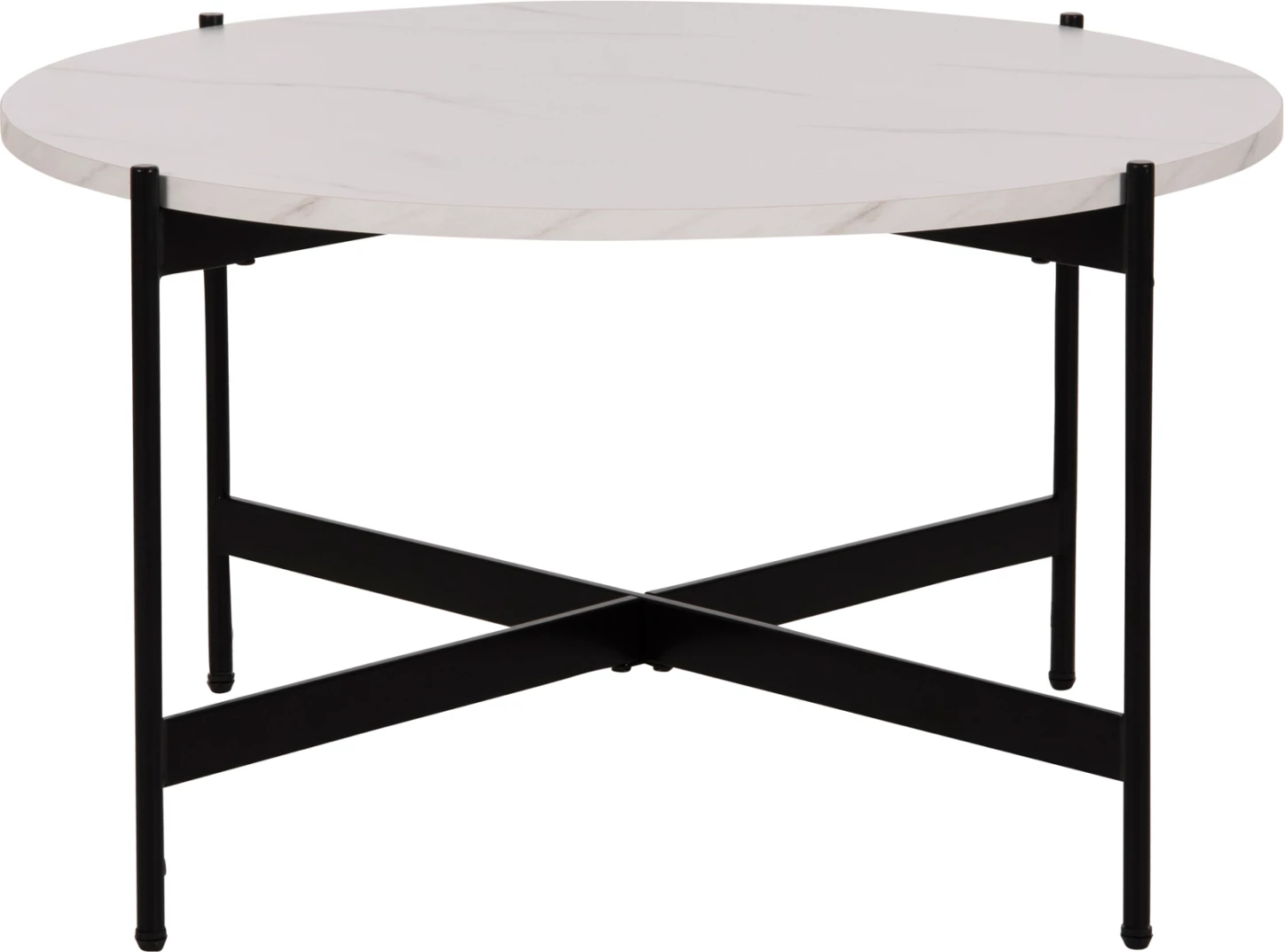 Tavolinë kafeje FH9588.05, sipërfaqe tavoline mermeri e bardhë, bazë metalike e zezë, Φ80x45Hcm