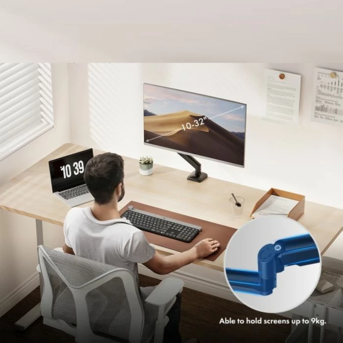 Mbajtëse monitori me krah gaz VONHAUS 3000914, deri 32 inç, VESA 75x75/100x100, 9 kg, montim me clamp ose në vrimë, e zezë