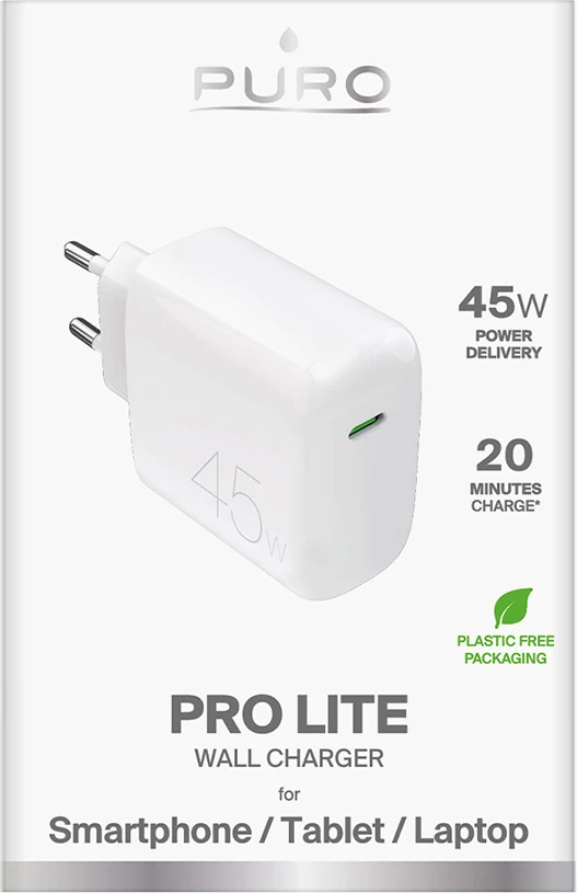 Karikues muri Puro PROLITE, 45W, USB-C, Bardhë
