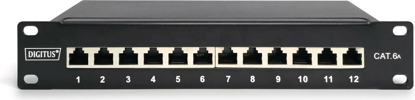 Patch panel Digitus Cat.6A 12-portë, 10", i zi