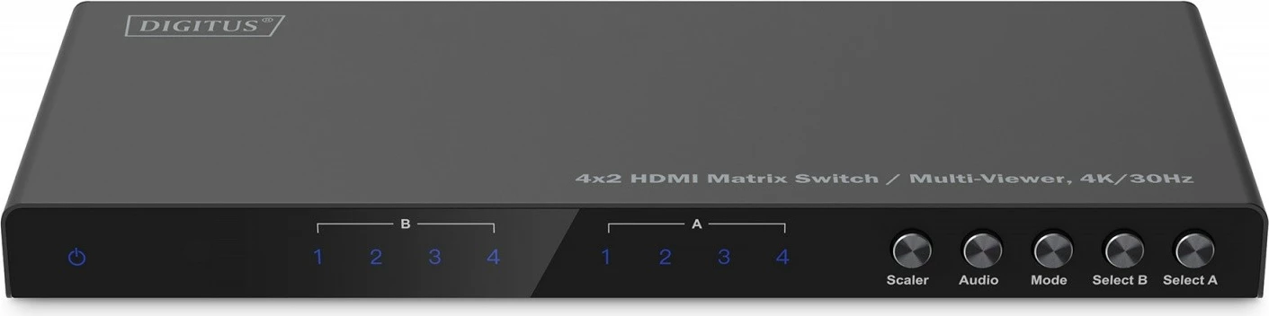 Switch HDMI Digitus DS-55345, 4 hyrje, 2 dalje, 4K/30Hz, me telekomandë, i zi