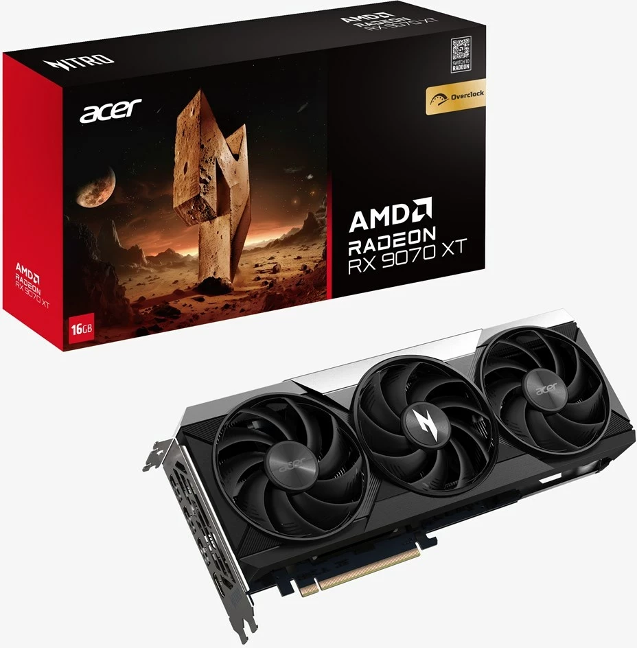 Kartë grafike Acer Nitro Radeon RX 9070 OC, 16GB GDDR6, 3x HDMI, 3x DisplayPort, e zezë