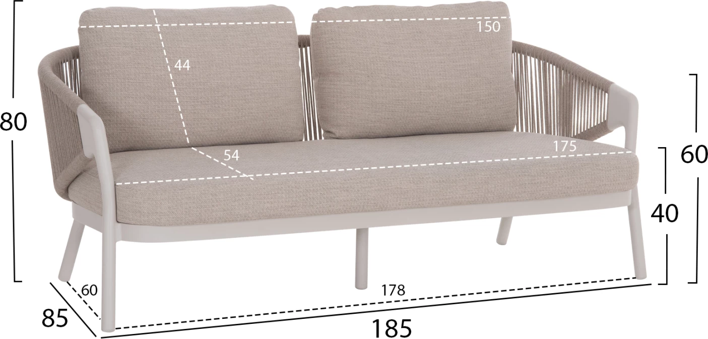 Set lounge për jashtë, 5 pjesë, DRISCOLL FH6473.02, alumin i bardhë fildish, litar dhe material Olefin bezhë