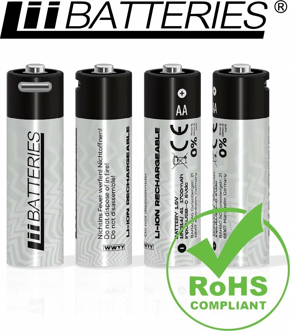 Bateri rikarikueshme Li-Ion AA/R6 LiiBatteries LIB667097 1.5V 1700mAh USB-C 4 copë