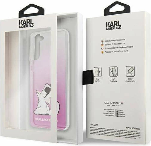 Mbështjellës KARL LAGERFELD KLHCS21MCFNRCPI për Samsung Galaxy S21 Plus G996 Choupette Fun, mbrojtje e fortë, transparent rozë, 1 copë