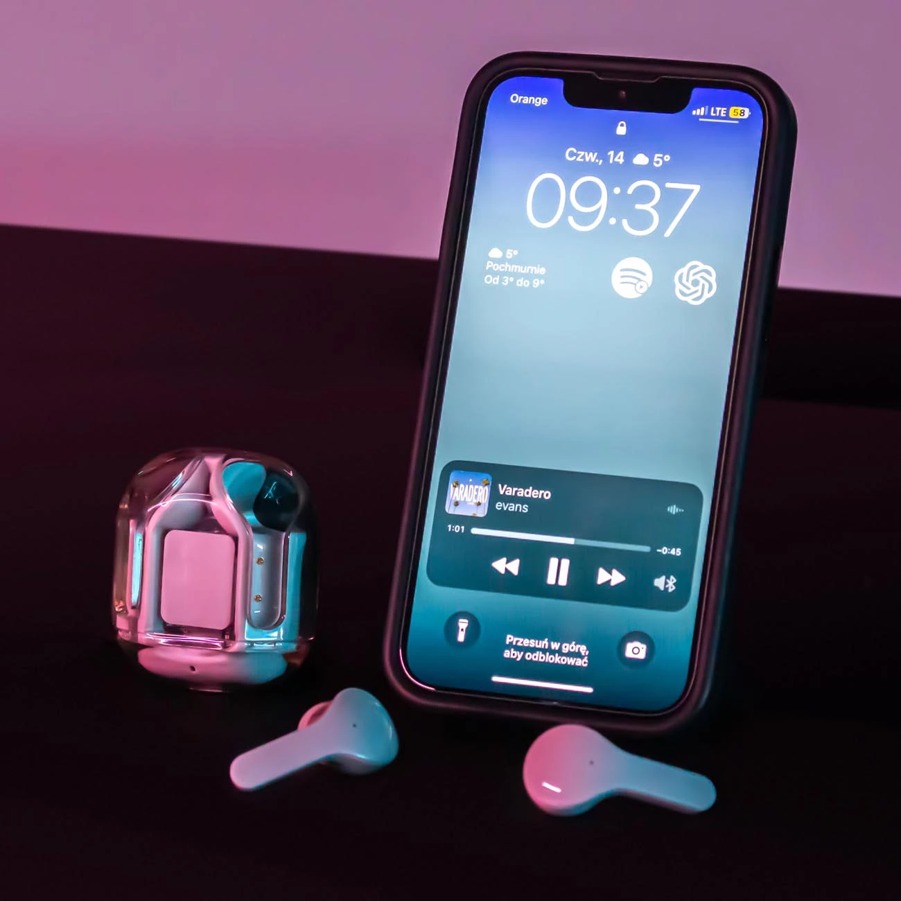Kufje Acefast T6 TWS wireless, Bluetooth, me ekran LED, Light Blue