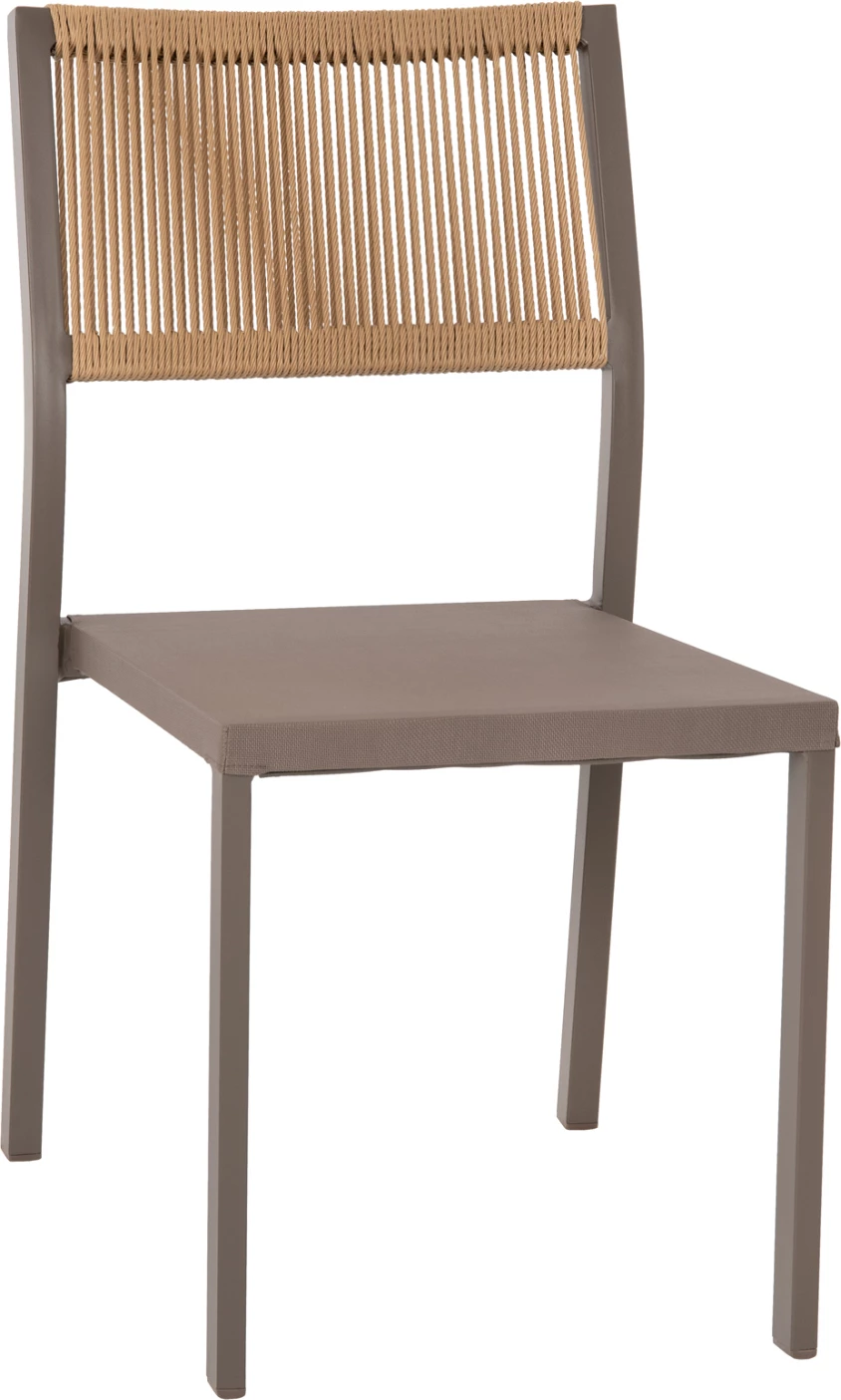 Karrige alumini, kornizë shampanjë dhe tekstil me ratan sintetik bezhë, 46x55.5x83H cm