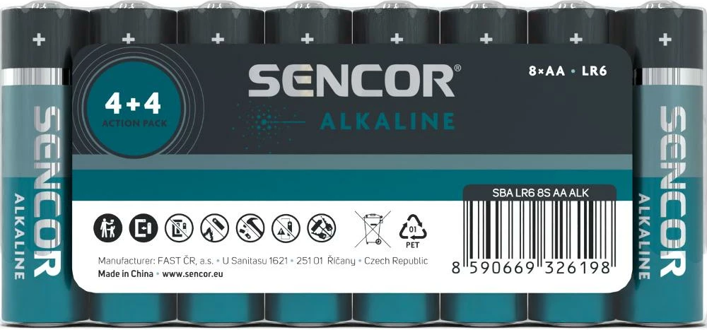 Bateri Sencor SBA LR6 8S AA Alk, 8 copë