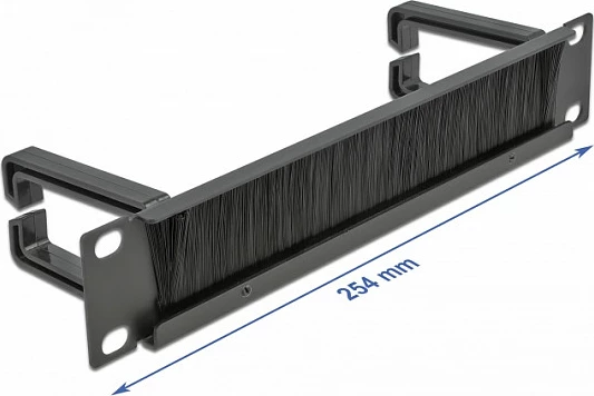 Panel me furçë për menaxhim kabllosh DeLOCK 10″, 1U, me 2 grepa, i zi
