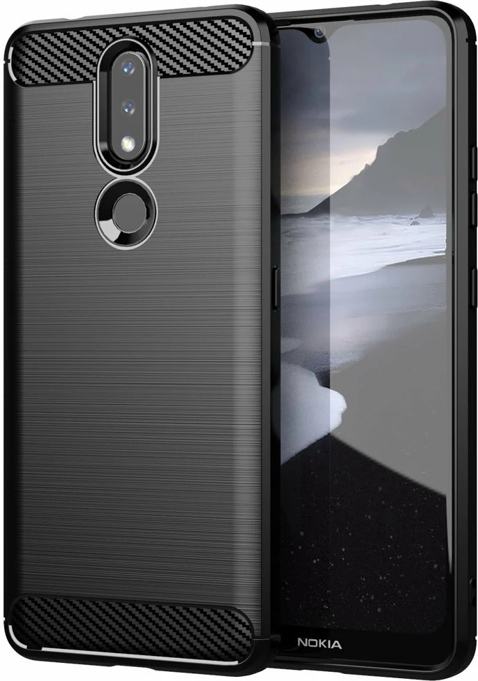 Mbështjellës Hurtel Carbon Case për Nokia 2.4, i zi