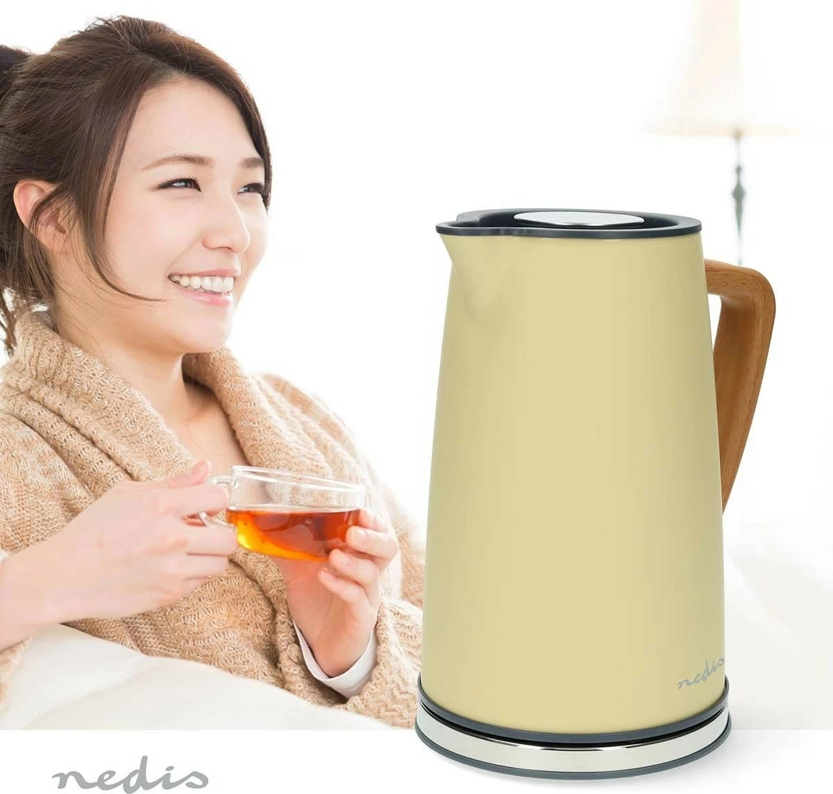 Çajnik elektrik Nedis KAWK510E, 1.7L, 2200W, inox, verdhë