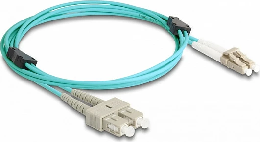 Kabllo fibër optike DeLOCK LC Duplex në SC Duplex, Multimode OM3, 2 m, LSZH, e blinduar, aqua