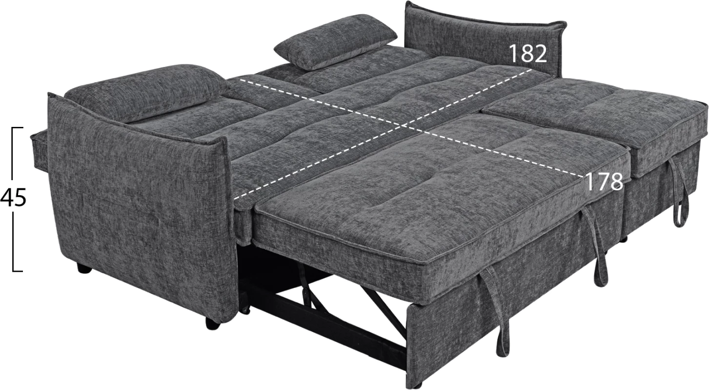 Divan-krevat dy ulëshe VELAR, material gri, FH3305.01, 208x86x85cm