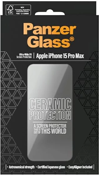 Mbrojtës ekrani qeramik PanzerGlass për iPhone 15 Pro Max, me kornizë pozicionimi