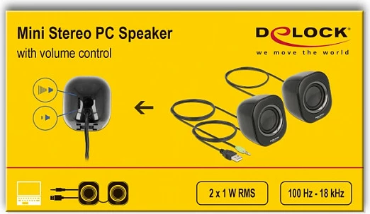 Altoparlantë PC DeLOCK Mini Stereo, 2.0, USB power, 3.5 mm, 2 W, zi/gri