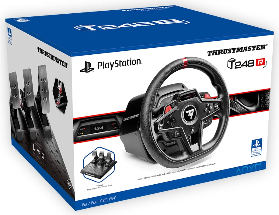 Volan garash Thrustmaster T248R, PC/PS5/PS4, force feedback 3.1 Nm, LCD, me set 3 pedale T3PM, i zi
