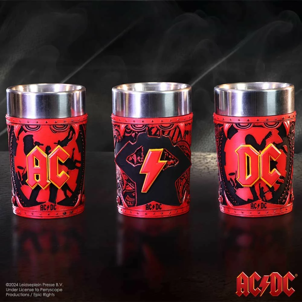 Set gotash shot Nemesis Now AC/DC Logo, 3 copë 50 ml, insert inox, e kuqe/zezë