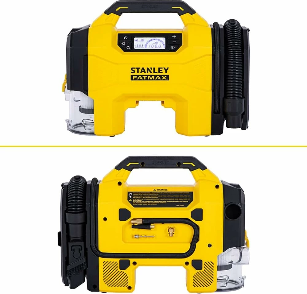 Kompresor/Inflator 3-n-1 Stanley SXVI02001-A, 12V/18V, 1-10 bar, bateri Li-ion 2Ah + karikues, e verdhë/zezë